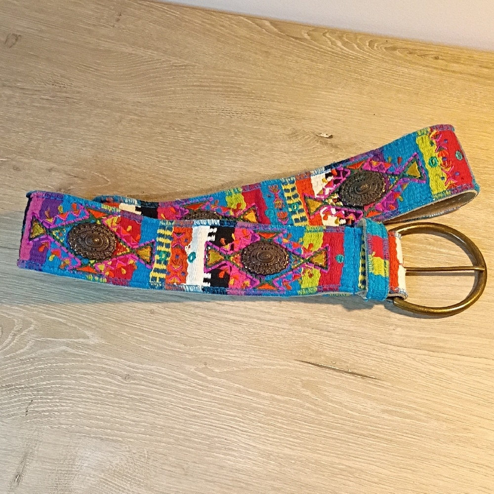 Vintage Chico's Embroidered Multi Color Wide Belt Size Large